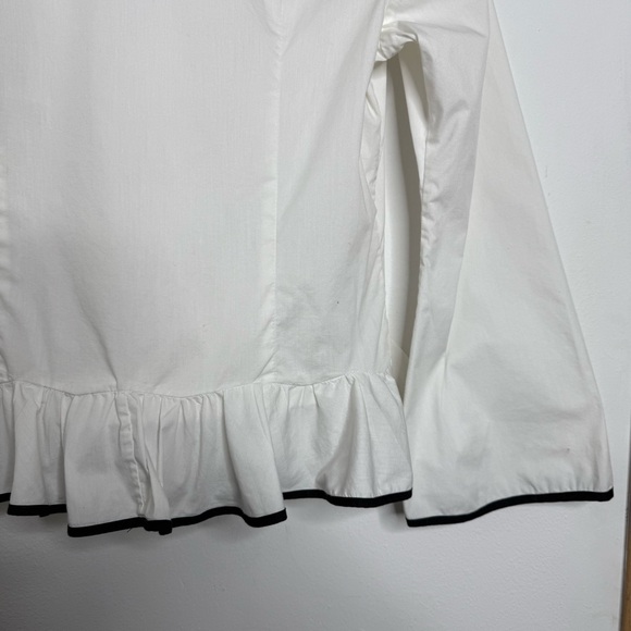 Samuel Dong White Contrast Trim Dramatic Ruffle Bell Sleeve Poplin Blouse Size M - Picture 11 of 16